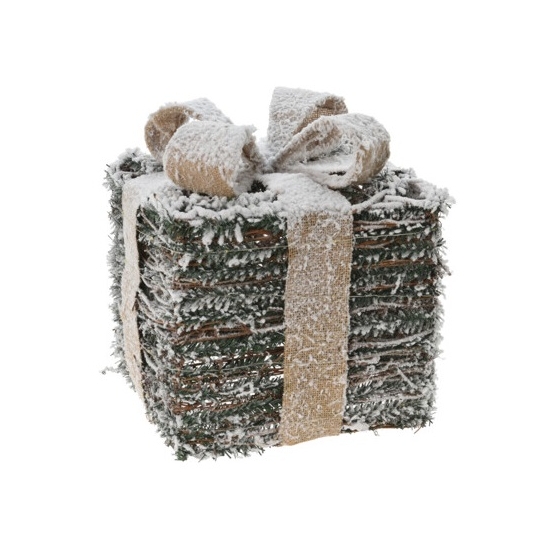 Decoratiune Snowy Gift din ratan verde 21x23 cm