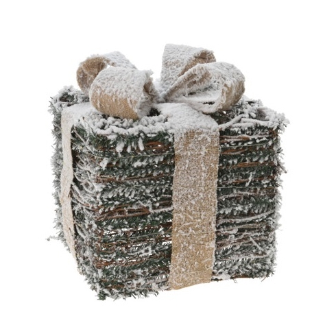 Decoratiune Snowy Gift din ratan verde 26x28 cm