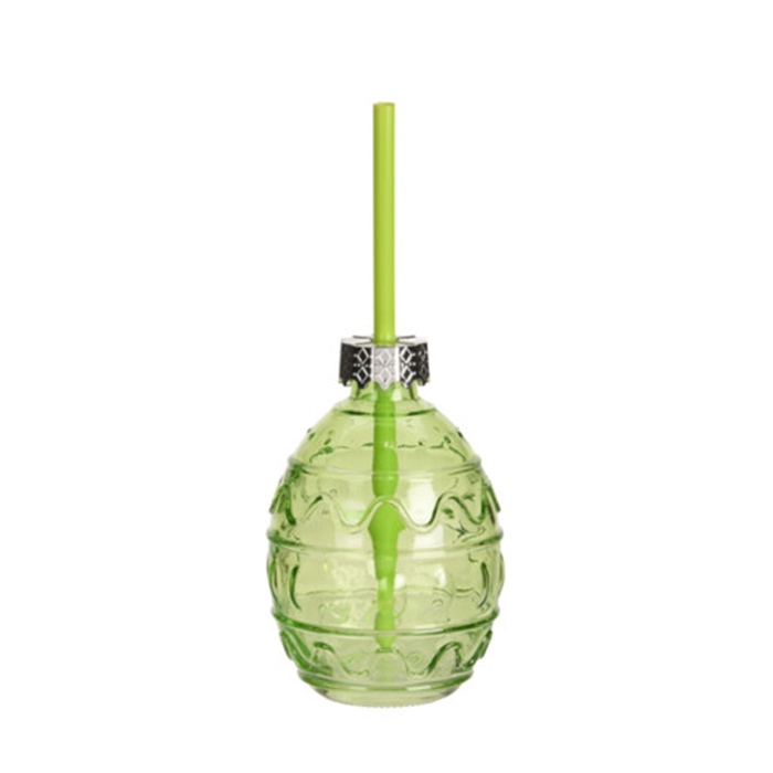 Pahar cu pai Easter Green din sticla verde 100 ml