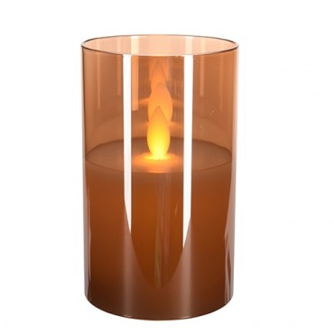 Lumanare Amber din sticla cu LED 13 cm