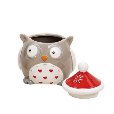 Recipient Owl din ceramica gri 9x11 cm