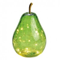 Decoratiune Green Pear din sticla cu 10 LED 16 cm