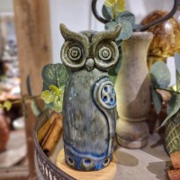 Decoratiune Owl din portelan verde 15 cm
