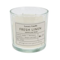 Lumanare parfumata Fresh Linen, recipient sticla, crem, 10x10 cm