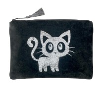 Portfard Kitty din bumbac negru 22x15 cm
