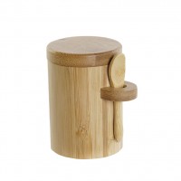 Recipient cu lemn si lingurita din bambus 10 cm