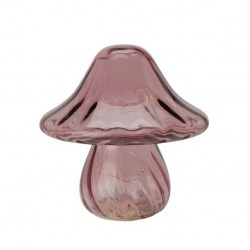 Decoratiune luminoasa in forma de ciuperca, roz, sticla, 20 cm 