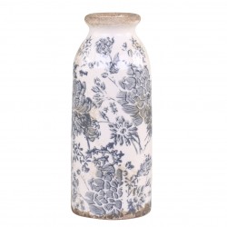 Vaza Vintage Leaves din ceramica, alb antichizat, 8x20 cm 