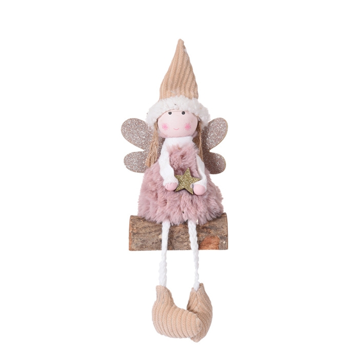 Decoratiune ingeras Sitting Angel roz 23 cm