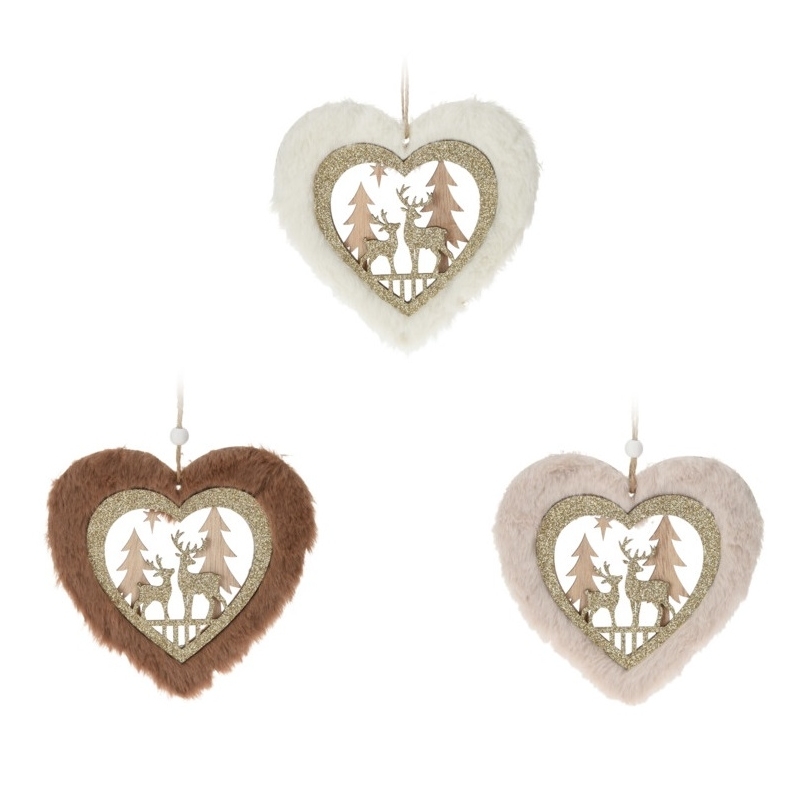 Decoratiune Winter Heart din lemn 13 cm - modele diverse