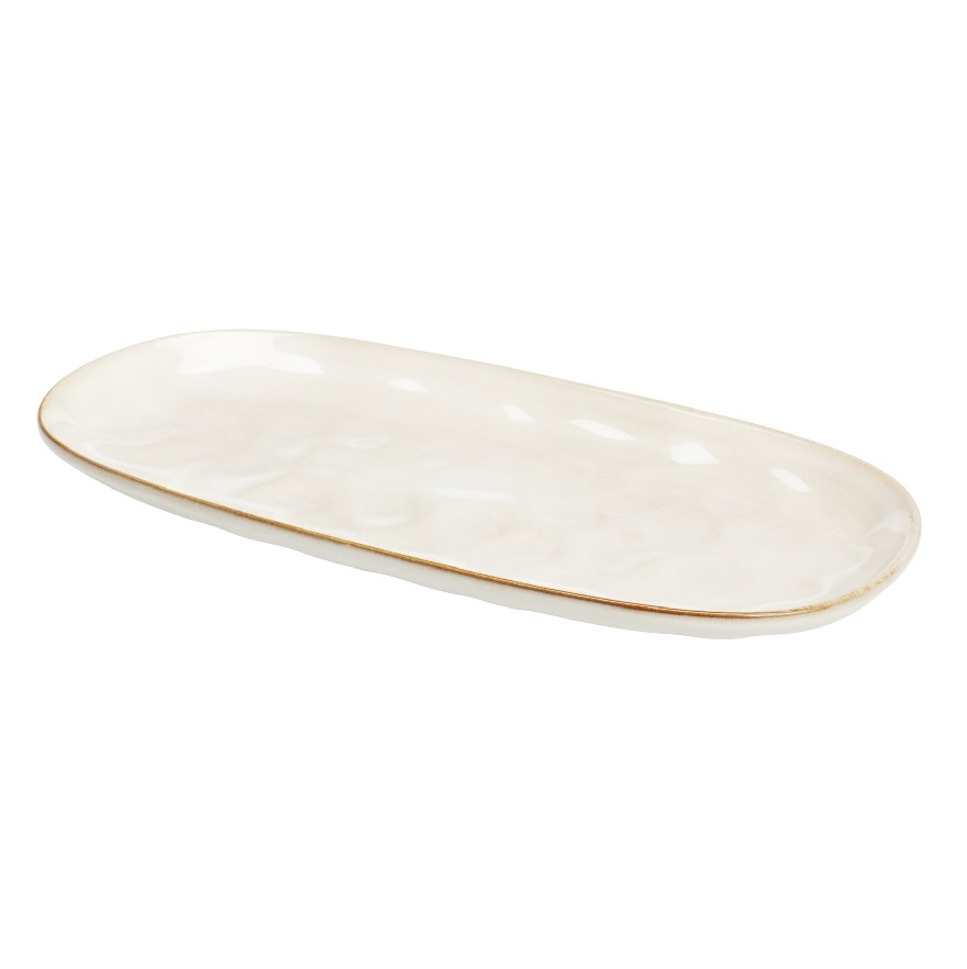 Platou oval Evelyn din ceramica crem 31.5x15 cm