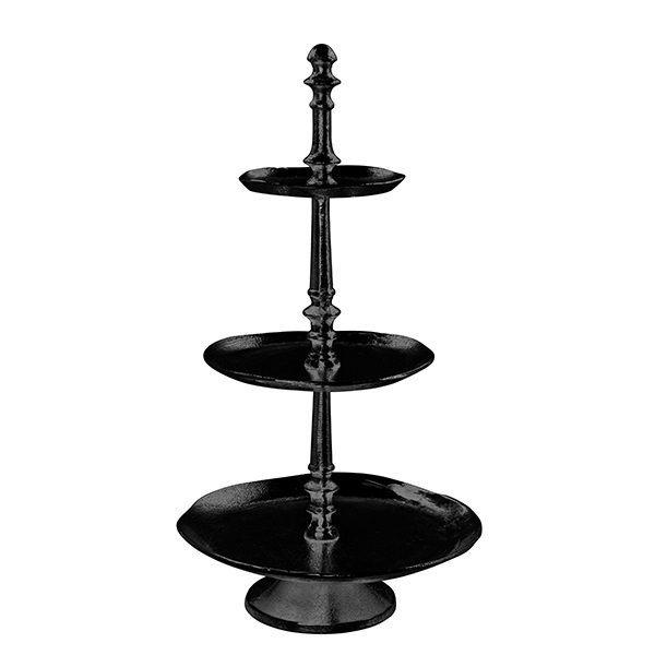 Platou etajat negru 3 nivele metal 50 cm