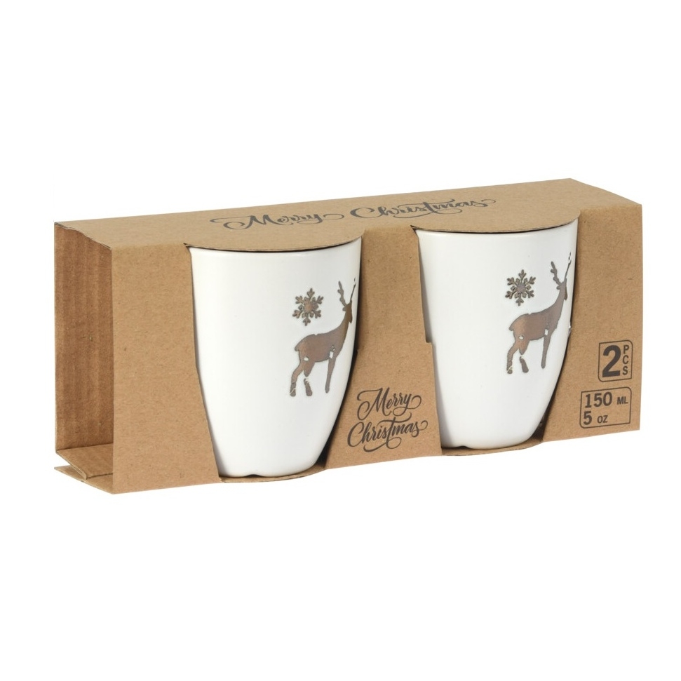 Set 2 cani Christmas din ceramica alba 8 cm - modele diverse