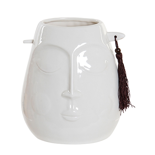 Poza Vaza Tribal Face din ceramica alba 16 cm